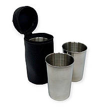 Набір похідних високих чарок з нержавіючої сталі W05  4 шт по 180 мл в шкіряному чохлі, фото 3