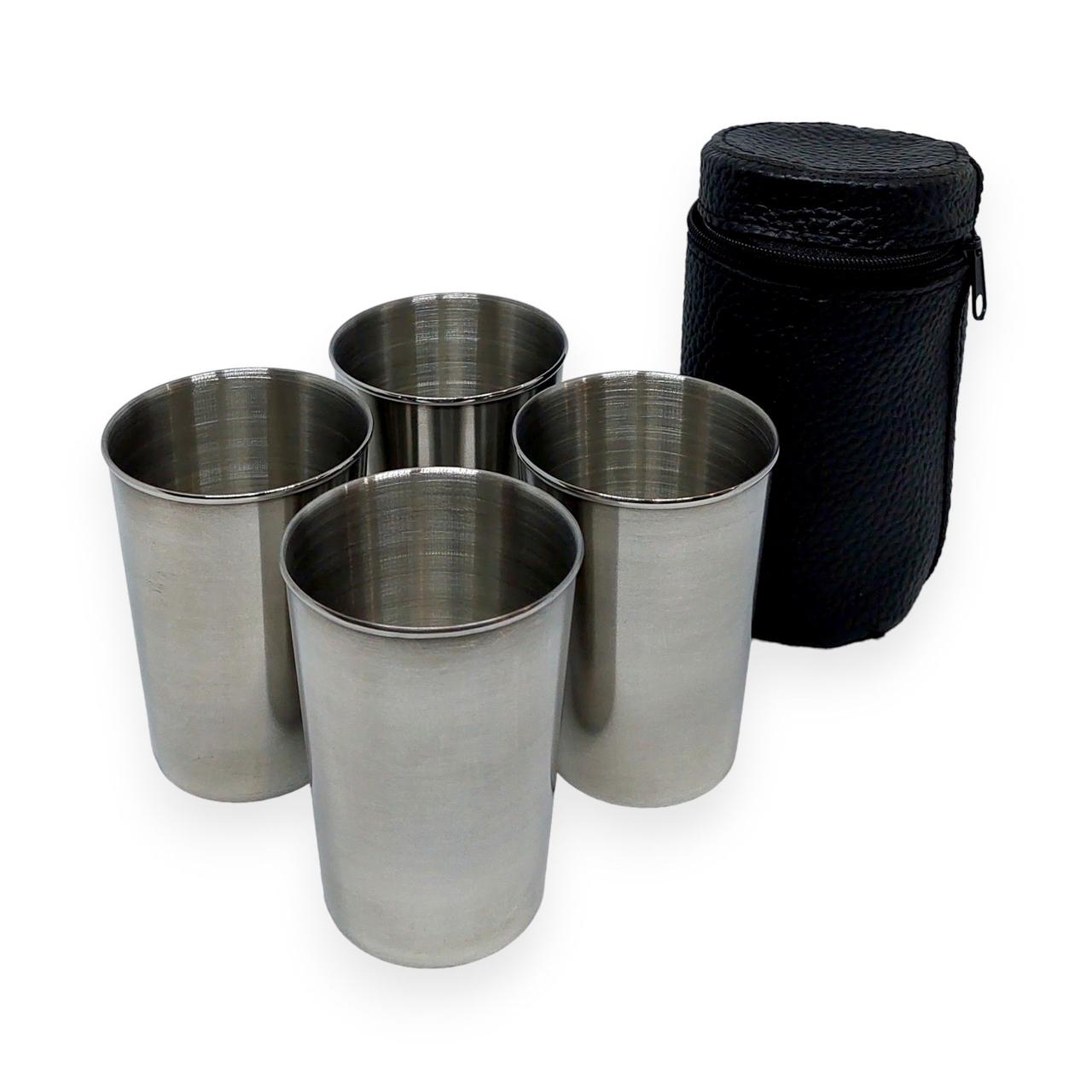 Набір похідних високих чарок з нержавіючої сталі W05  4 шт по 180 мл в шкіряному чохлі