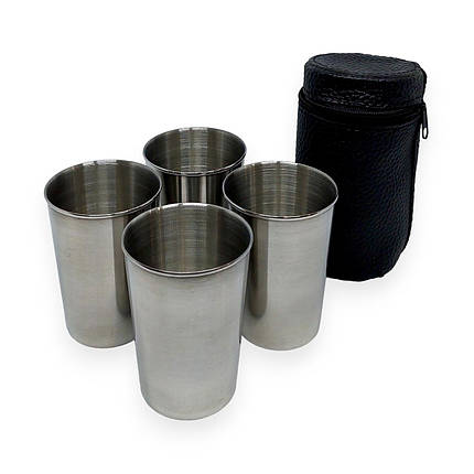Набір похідних високих чарок з нержавіючої сталі W05  4 шт по 180 мл в шкіряному чохлі, фото 1