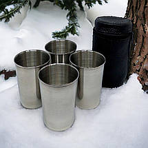 Набір похідних високих чарок з нержавіючої сталі W05  4 шт по 180 мл в шкіряному чохлі, фото 2