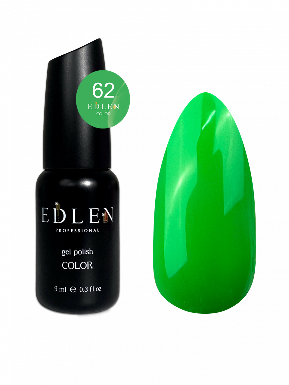 Гель-лак для нігтів Edlen Color №062 неоново-зелений, 9 мл