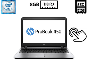 Ноутбук HP ProBook 450 G3/15.6”TN Touch 1366x768/Core i5-6200U 2.30GHz/8GB DDR3/SSD 240GB/Intel HD Graphics Камера Б/В
