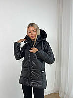 Теплая лаковая куртка с капюшоном на молнии женская ,размери: С,М,Л