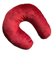 Плюшевая подголовник-подушка "Подкова" бордовый цвет для косметологической кушетки и массажного стола