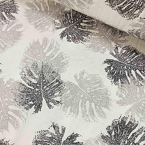 Фланелева тканина чорне листя папороті на білому (шир. 2,4 м) (FL-W-0341)