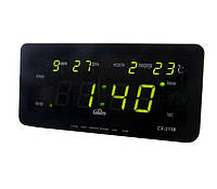 Электронные цифровые часы Caixing CX-2158, с будильником, датой и термометром, зелёная подсветка