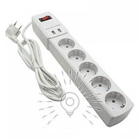 Удлин. бел. 5 гн. 2м с 2*USB (2100mA) с/з 3x0.75mm макс 2500W с кнопкой Lemanso / LMK71003