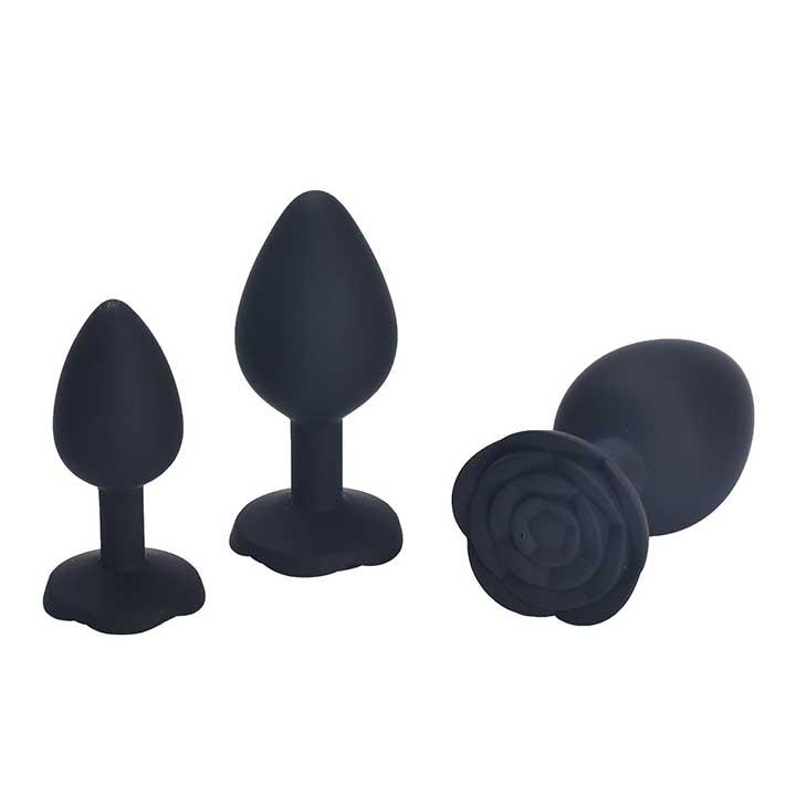 Чорна силіконова анальна пробка "Роза" - 9.5*4.2 см (L) — Анальні іграшки