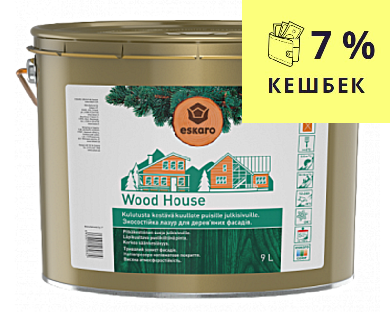 Лазурь-лак алкидный ESKARO WOOD HOUSE для древесины полуглянцевый 9л - фото 1 - id-p845246540