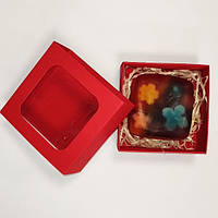 Мыло ручной работы Цветочное (квадрат), клубничный аромат, в крафтовой упаковке, 135 г