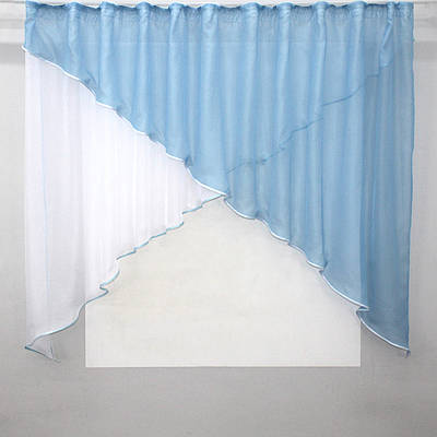 Кухонна фіранка (280х170см), на карниз 1,5-2м. Колір білий з блакитним. Код 053к 52-0599