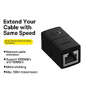 Спліттер RJ45 на RJ45 мама-мама з'єднувач патч-кордів Baseus AirJoy Network Cable Connector (чорний), фото 3