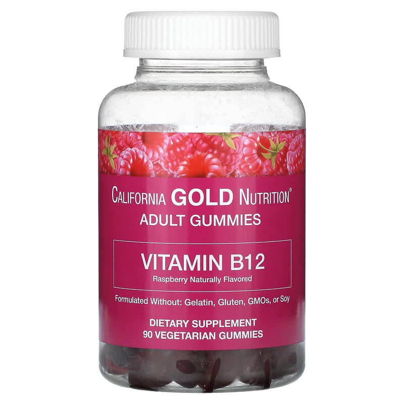 Вітамін В12 California GOLD Nutrition, Gummies "Vitamin B12" смак малини, 1500 мкг (90 таблеток), фото 1