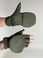 Рукавички-варежки відкидні зимові мембрана Олива