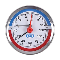 Термоманометр Gross аксиальный (горизонтальный) 1/4" для насосной станции