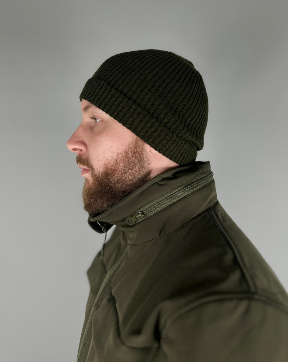 Шапка в'язана чоловіча з закотом Ultimatum "Докер" Темна олива