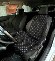Накидки чехлы на сиденья автомобиля из алькантары PREMIUM 1 шт Черные с белой прошивкой (380-1-N)