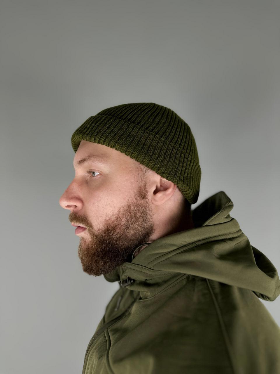 Шапка в'язана чоловіча з закотом Ultimatum "Докер" Світла Олива