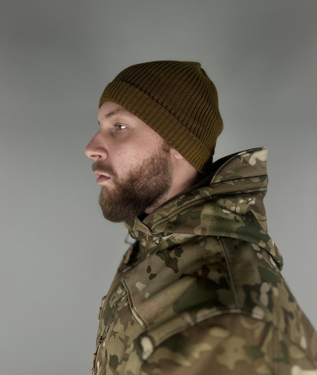 Шапка в'язана чоловіча з закотом Ultimatum "Докер" Світла Олива