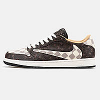 Мужские кроссовки Nike Air Jordan 1 Low x Travis Scott x Louis Vuitton, кожаные найк аир джордан Трэвис Скотт