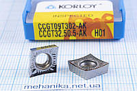 Вставка токарная (резец) CCGT09T302-AK H01 KORLOY 45 HRC