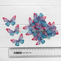Бабочки шифоновые двухслойные со стразами РОЗОВО-ГОЛУБЫЕ, 4.7х3.5 см, 100 шт