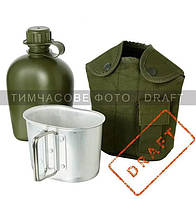 2E Tactical Фляга тактична у чохлі Flask WB01, 1л, з кружкою для їжі, олива  E-vce - Знак Якості