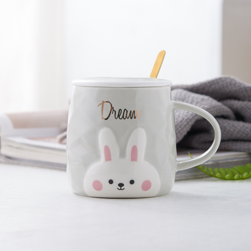 Кружка керамічна 300 мл Rabbit з кришкою та ложкою Білий, фото 1