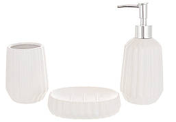 Набір для ванної (3 предмета): дозатор, стакан, мильниця, колір - білий матовий