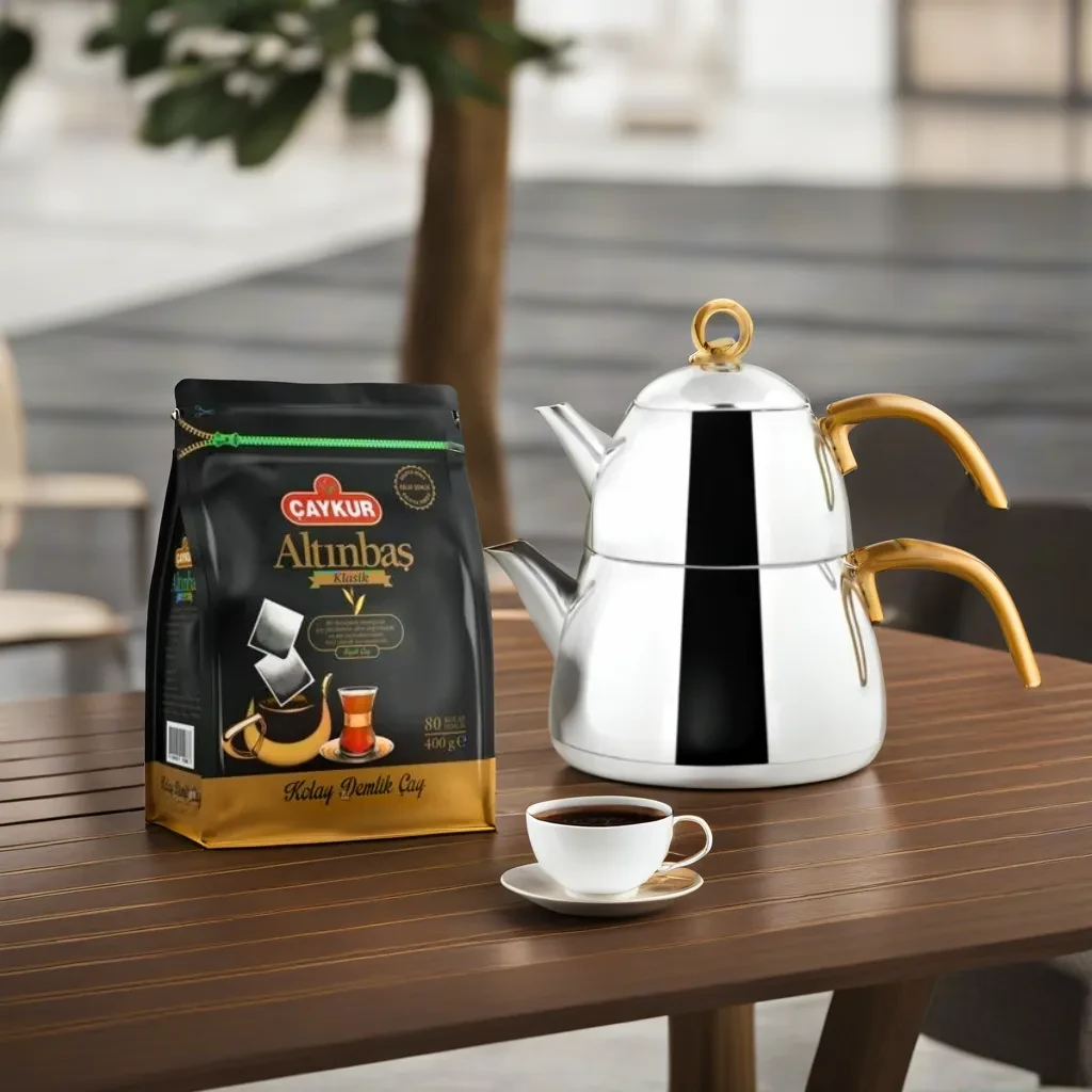 Комплект подвійний турецький чайник Emsan Aragon Mini і чорний чай Altınbas Classic 80 пакетиків, фото 1