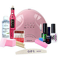 Стартовый набор для маникюра для начинающих UNO с лампой SUN ONE, 48W и фрезер-ручкой( база топ гель лак)