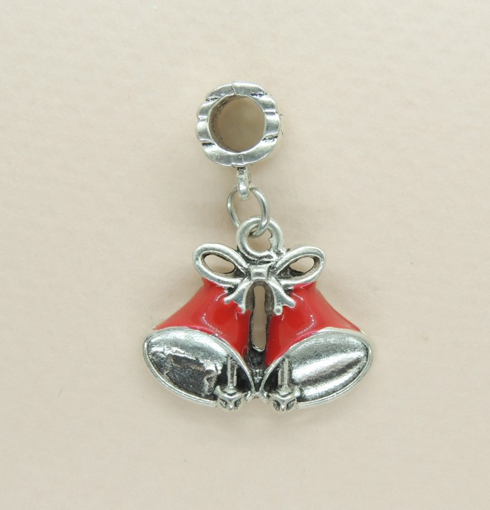 Шарм кулон намистини у вигляді Різдвяного дзвіночка із білою стрічкою, фото 1