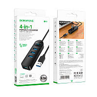 Перехідник BOROFONE DH5 USB HUB Erudite 4-в-1 (USB на USB 3.0*4шт.) довжина 0,2 метри