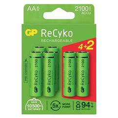 Акумулятори GP Recyko 2100 (GP210AAHCE4/2-2BNB6) AA/HR06 NI-MH 2050 mAh BL 6 шт.
