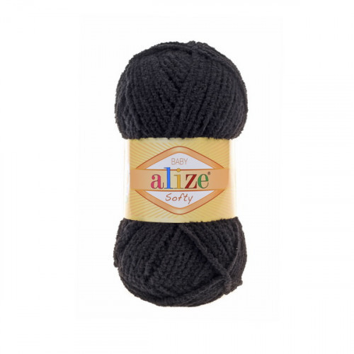 Пряжа плюшева Alize Softy (Алізе Софтлі), Чорний №60, 50гр., 115м. нитки для в'язання