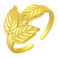 Классическое кольцо женское листочки золотого растения золотистое р регулируемый