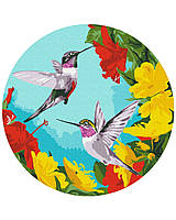 Круглые картины по номерам "Колибри в цветах (Размер M)" раскраски по цифрам на подрамнике .30 см.Украина