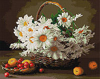 Алмазна мозаїка Польові ромашки 40х50 см на підрамнику, квадратні стрази, повна викладка, набір для творчості