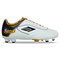 Бутсы футбольная обувь DIFFERENT SPORT SG-600647-4 WHITE/BLACK/GOLD размер 35-39 (верх-PU,