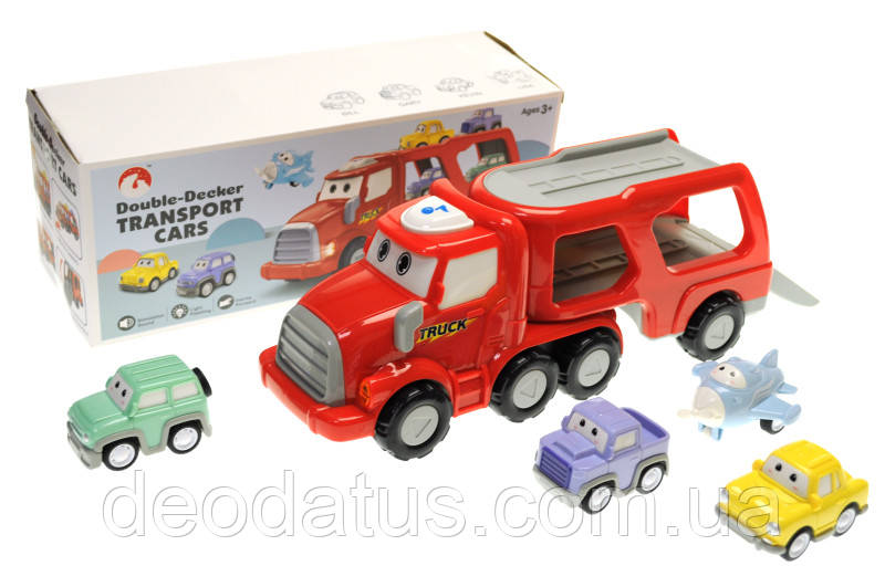 Автовоз інерційний з машинками звук світло G0015, фото 1
