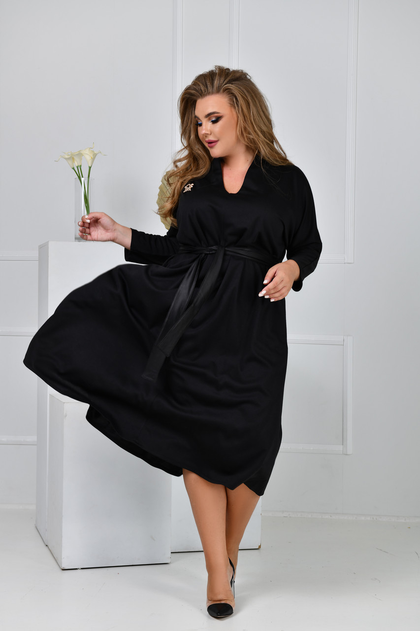 Трикотажна чорна сукня 58-60 розміру з поясом і кишенями