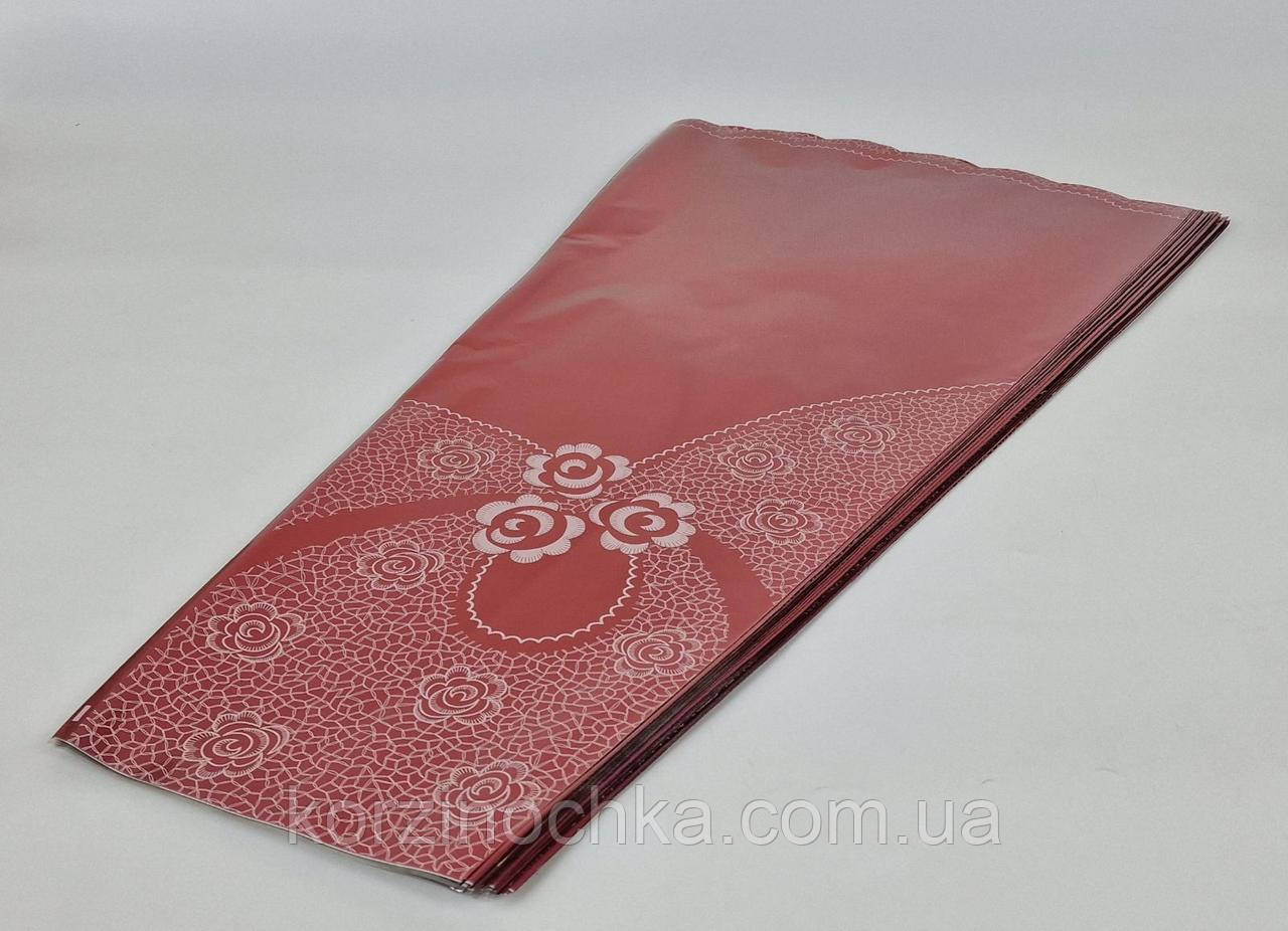 Конусна упаковка під квіти з візерунком 18х42хh80(100 шт)Задня стінка метал червоний