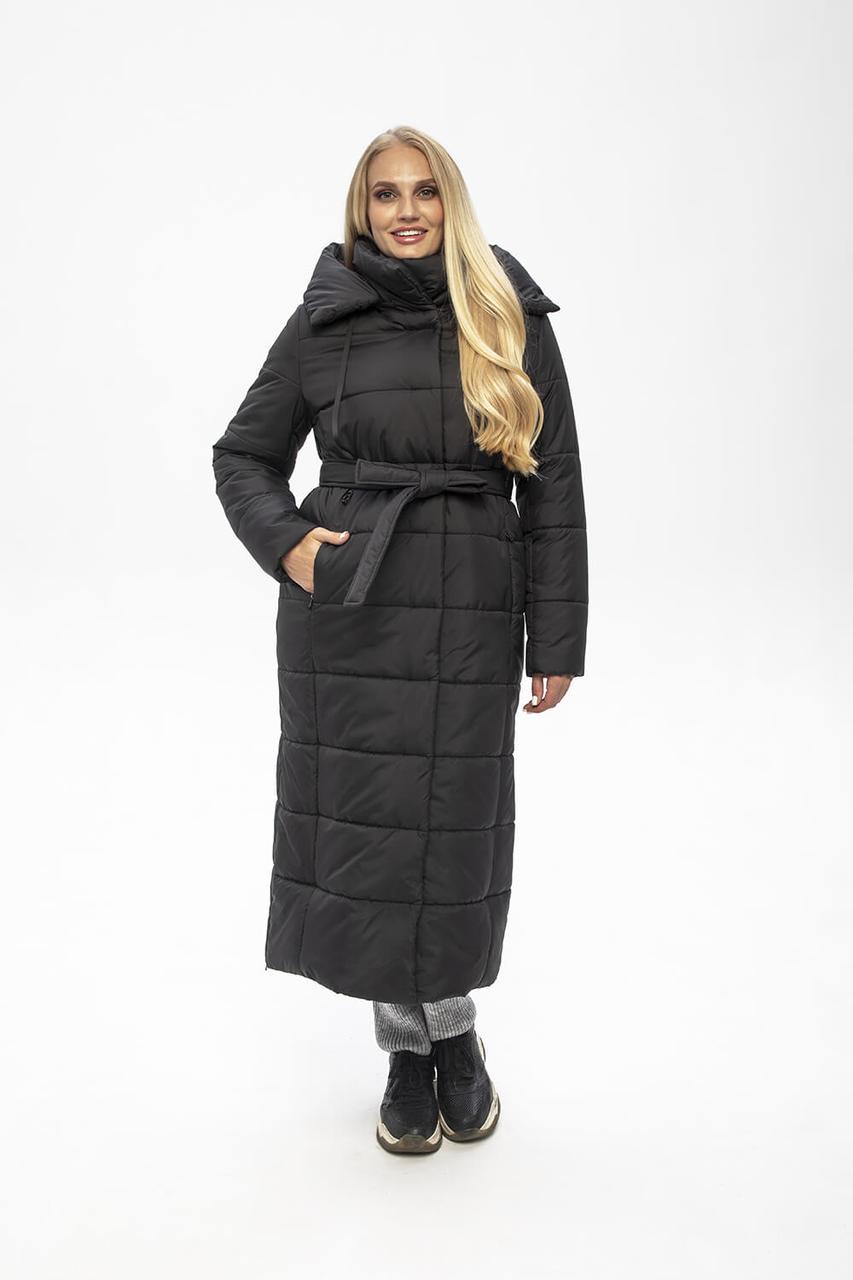 Стильне жіноче зимове пальто з капюшоном Агата чорне,44-58