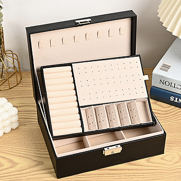 Скринька для прикрас з потайним дном / Футляр для прикрас з секціями / Органайзер для прикрас і біжутерії /Шкатулка для прикрас