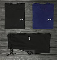 Чоловічий комплект дві футболки + шорти Nike чорного і синього кольору (люкс) S