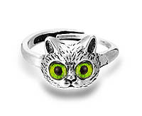 Кольцо женское кот с зелеными глазами Очаровательное Кольцо с Магией Кошек размер регулируемый
