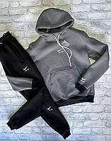 Спортивный костюм мужской "Nike air"  с капюшоном (ткань трехнитка, брюки с манжетом) серый с черным