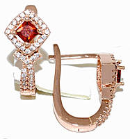 Сережки ХР. Позолота ЧВ. Камені: червоний циркон та білі фіаніти. Довжина: 2 см. Ширина: 10 мм.