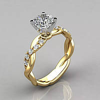 Классическое кольцо женское с большим белым камнем помолвка или свадьба золотистое р 18