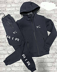 Спортивний костюм чоловічий "Nike air" з капюшоном (тканина тринитка, штани з манжетом) графіт із білими написами